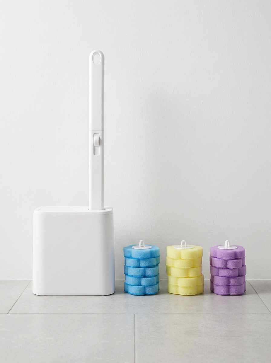 LekkerSkoon starter kit with holder, handle and blue, yellow and purple refill heads